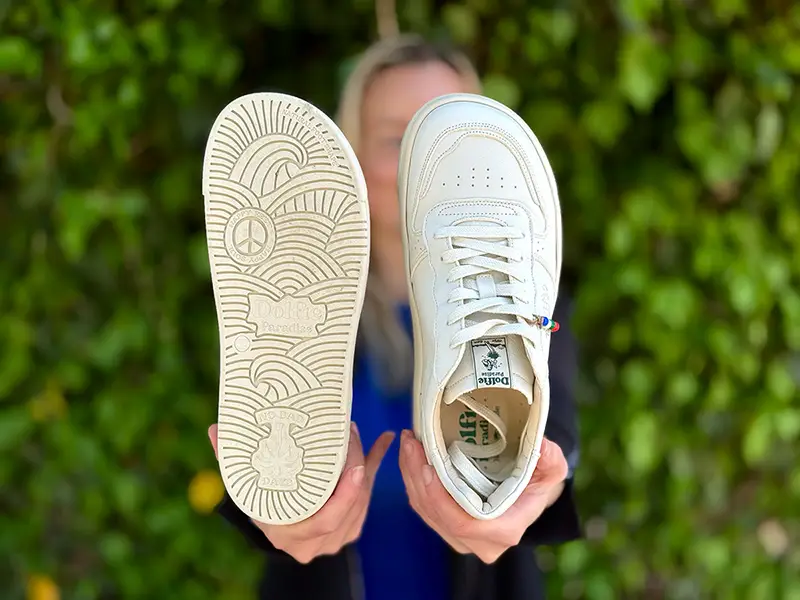 Barefoot sneaker shown from the sole and top view
