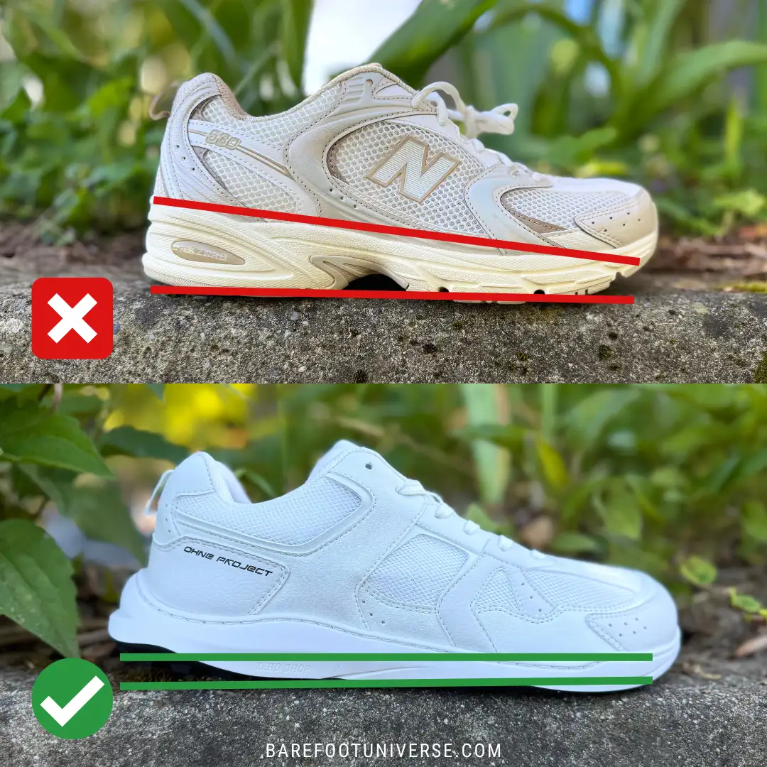 Taditional chunky shoes with heel rise vs. zero drop barefoot chunky shoes