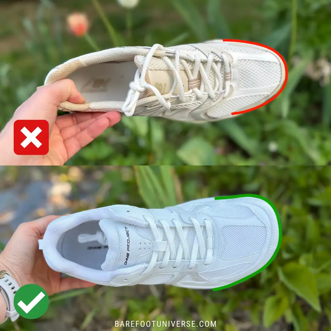 Toe box shape comparison - traditional chunky shoes vs. barefoot chunky shoes