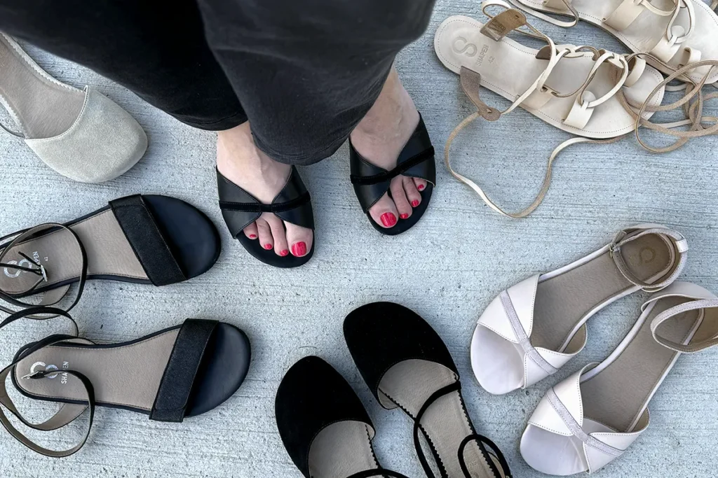 Assorted barefoot dress shoes and sandals