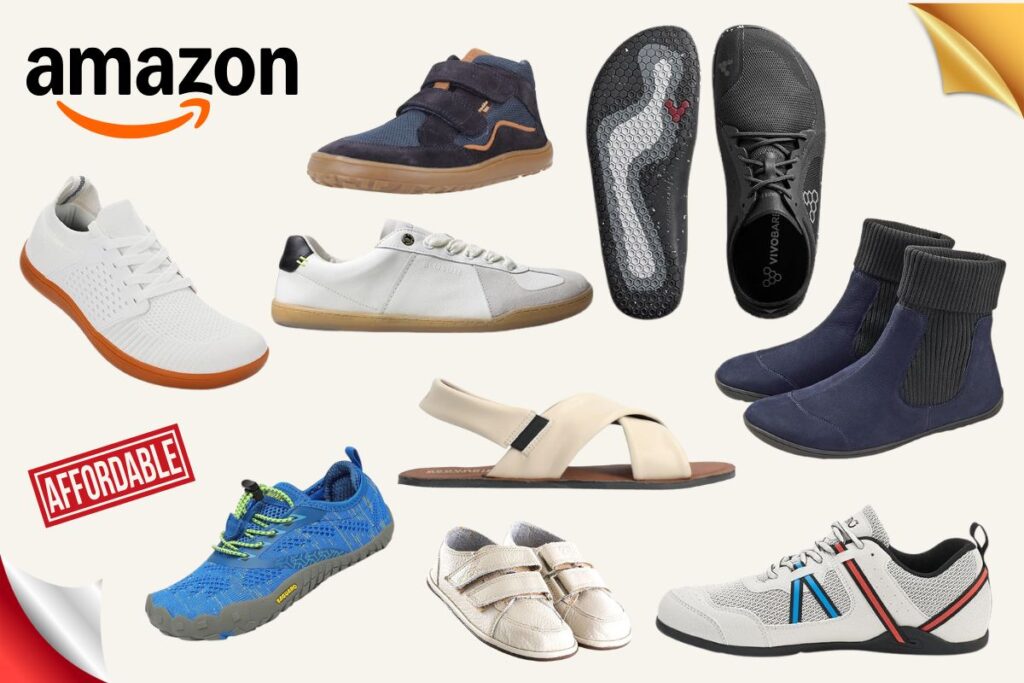 Barefoot shoes available on Amazon, including sneakers, sandals, kids’ shoes, boots, and minimalist slip-ons.