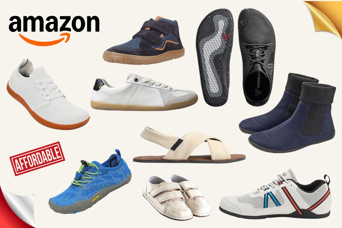 Barefoot shoes available on Amazon, including sneakers, sandals, kids’ shoes, boots, and minimalist slip-ons.