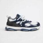 Blue and white wide toe box sneakers, product photo