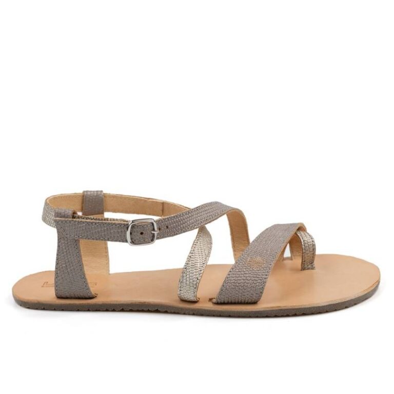 Beige barefoot sandals with ankle strap, product photo