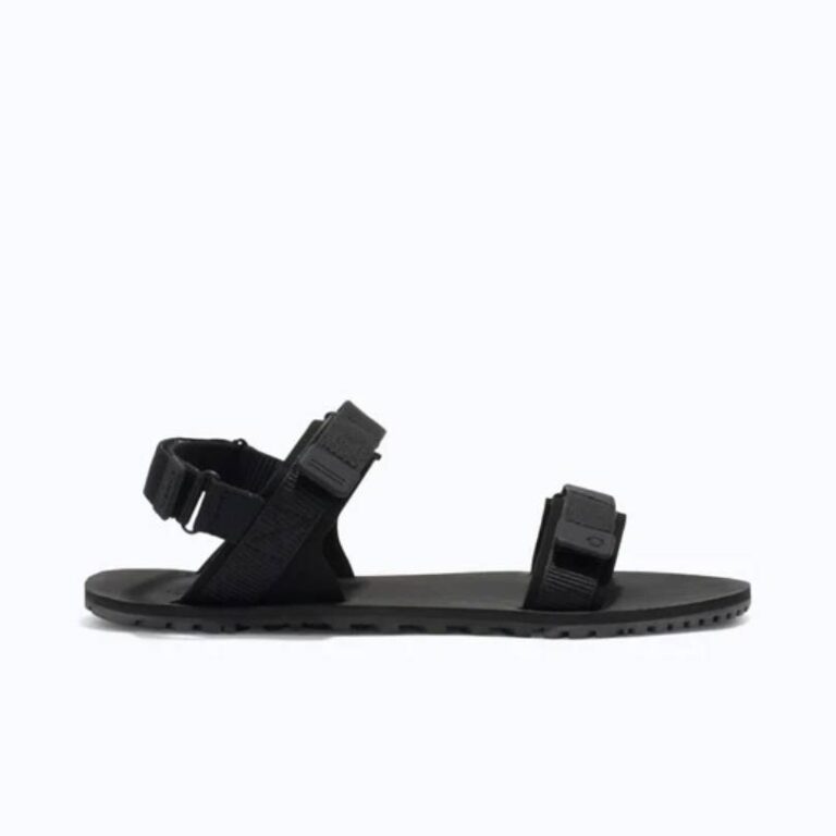 Black barefoot sandals with Velcro straps, product photo